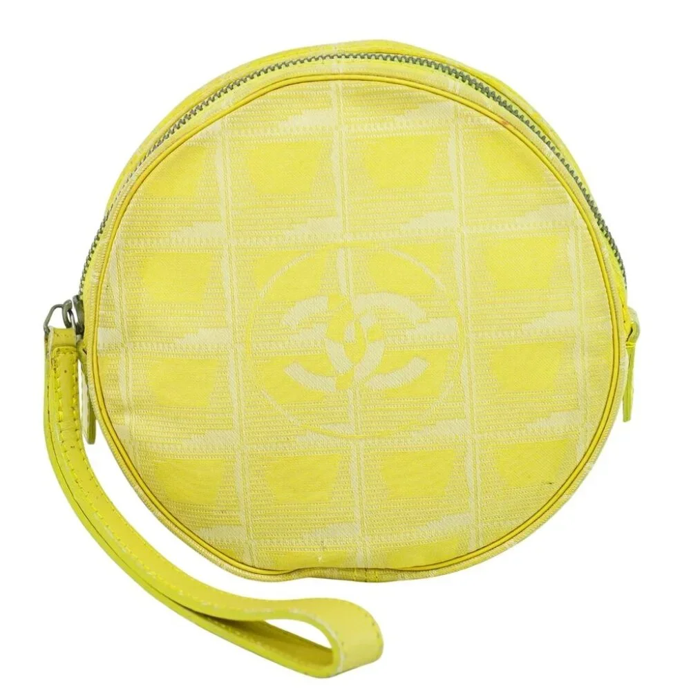 CHANEL New-Travel Canvas Round Mini Pouch Yellow